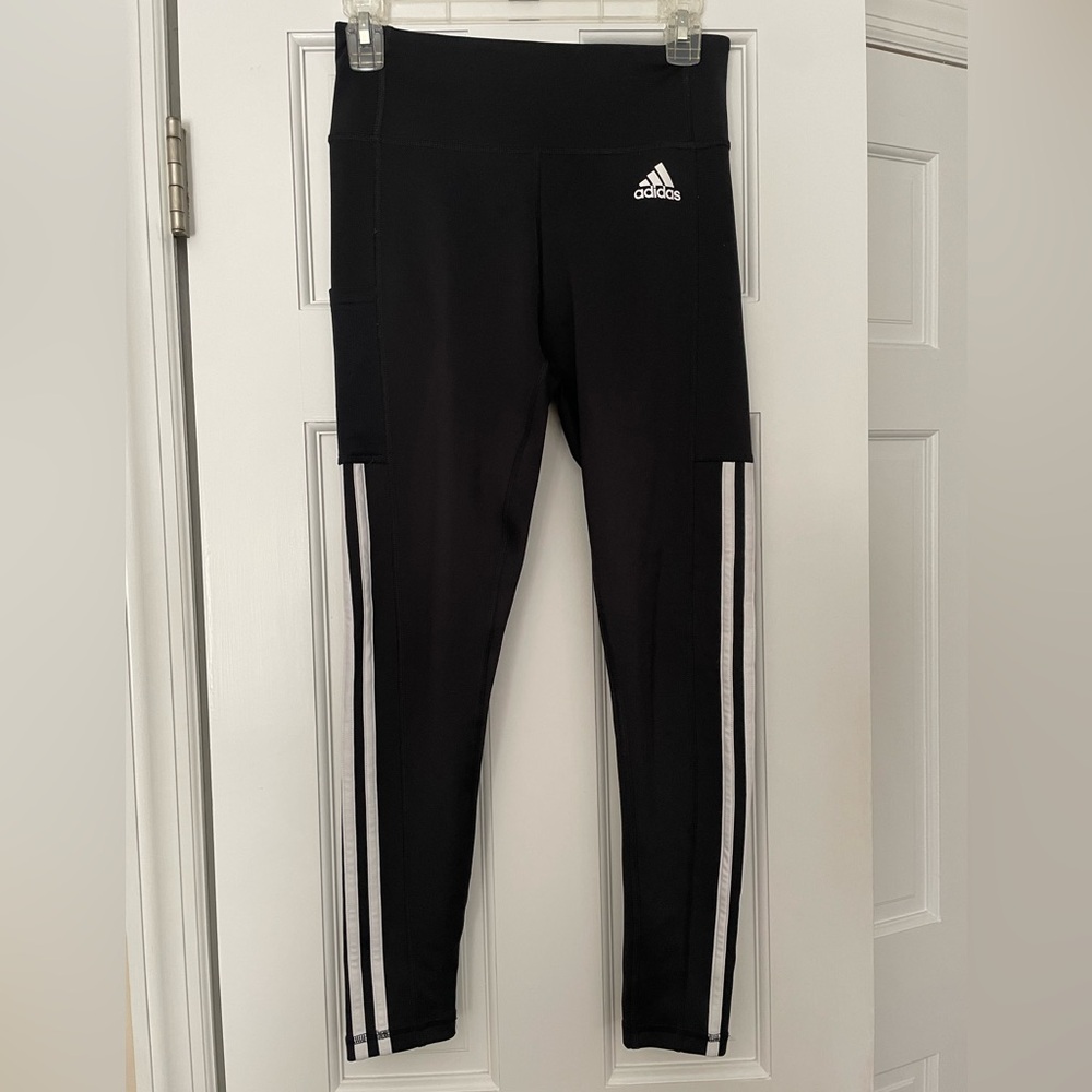 Adidas Women’s Small Black and White Striped Warm Up Leggings